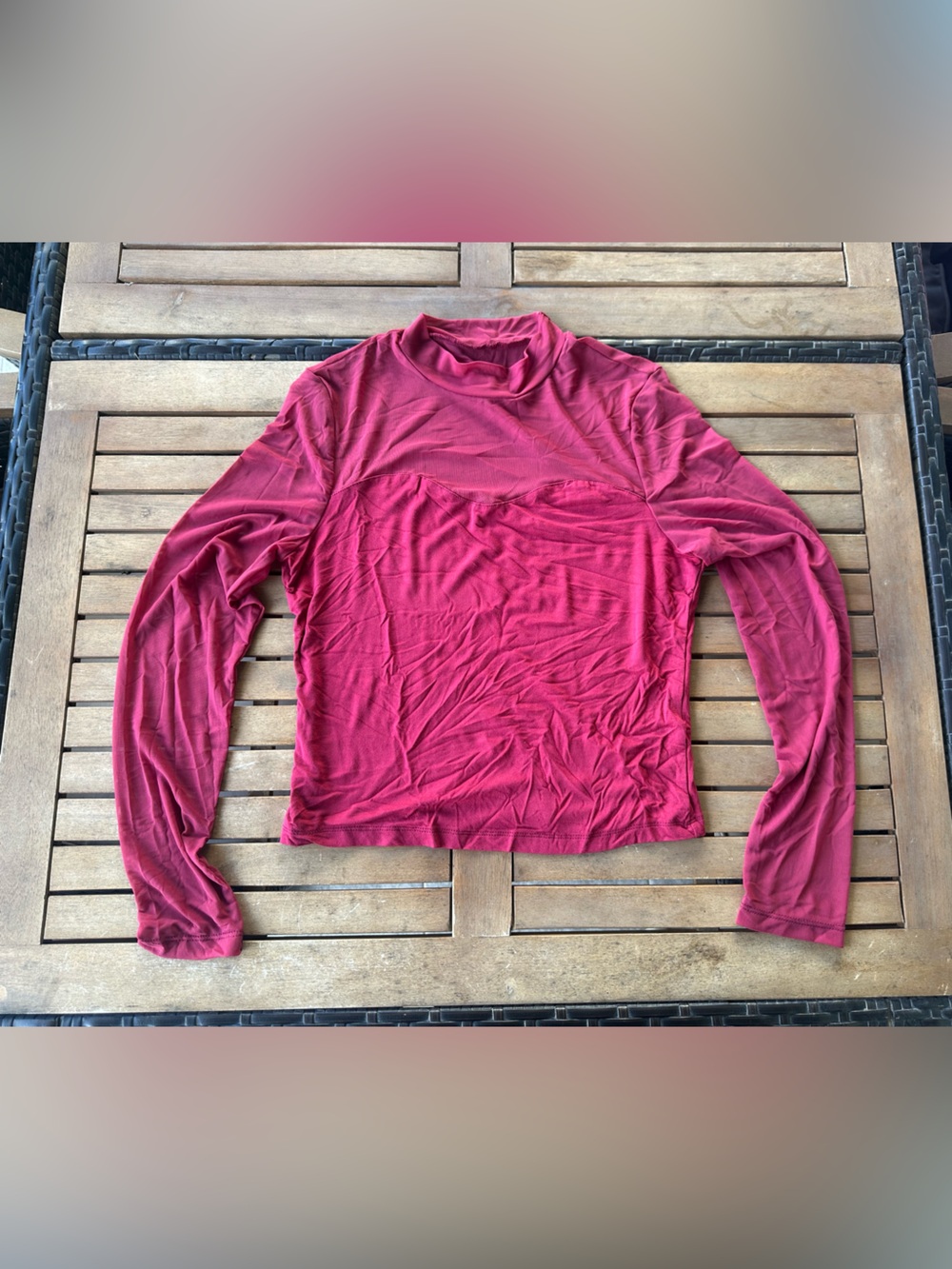 SHEIN Berry Mock Neck Long Sleeve Top